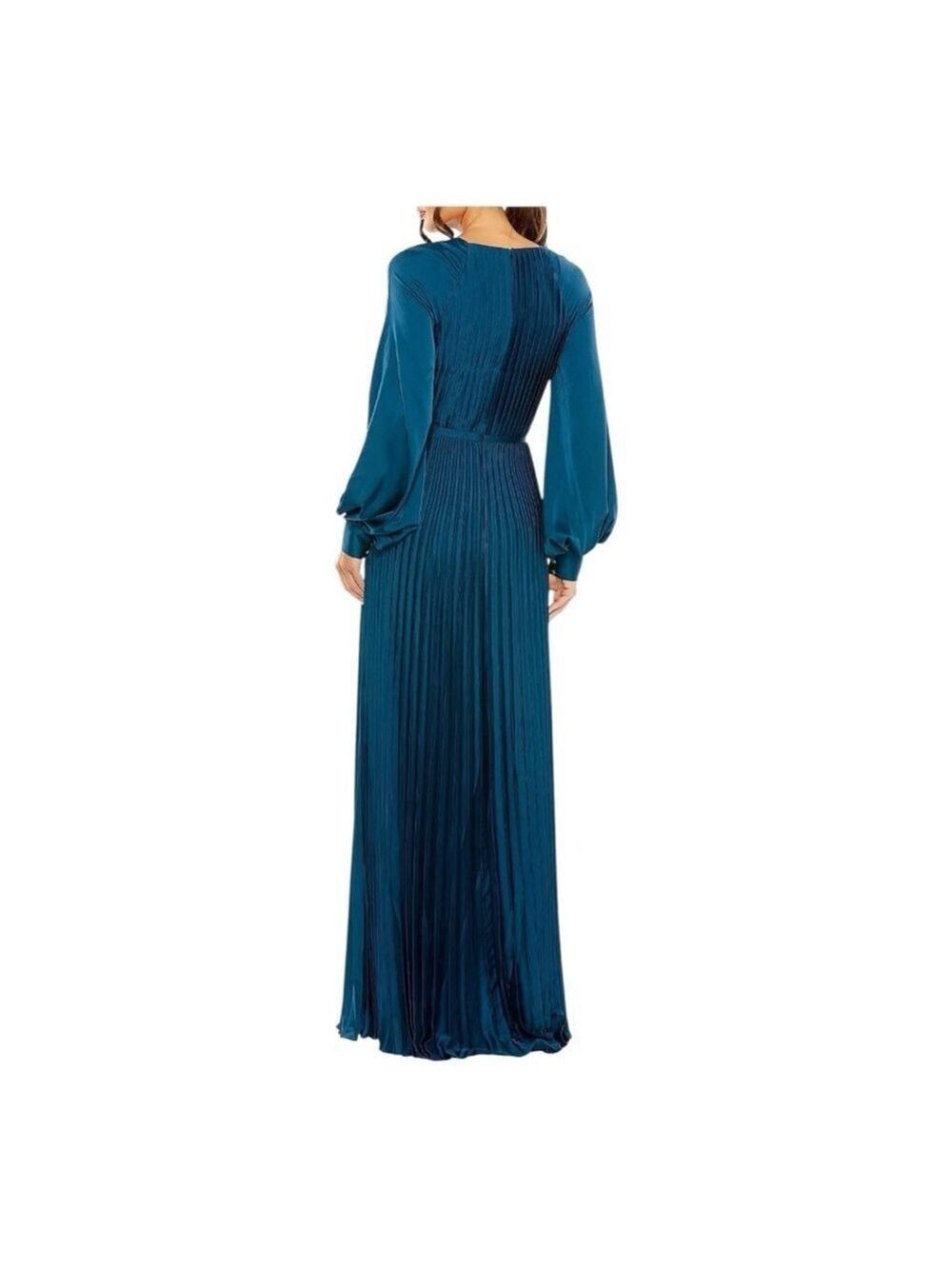 Women's Mac Duggal Teal Pleated Long Sleeve Gown Size 14 - Picture 2 of 10